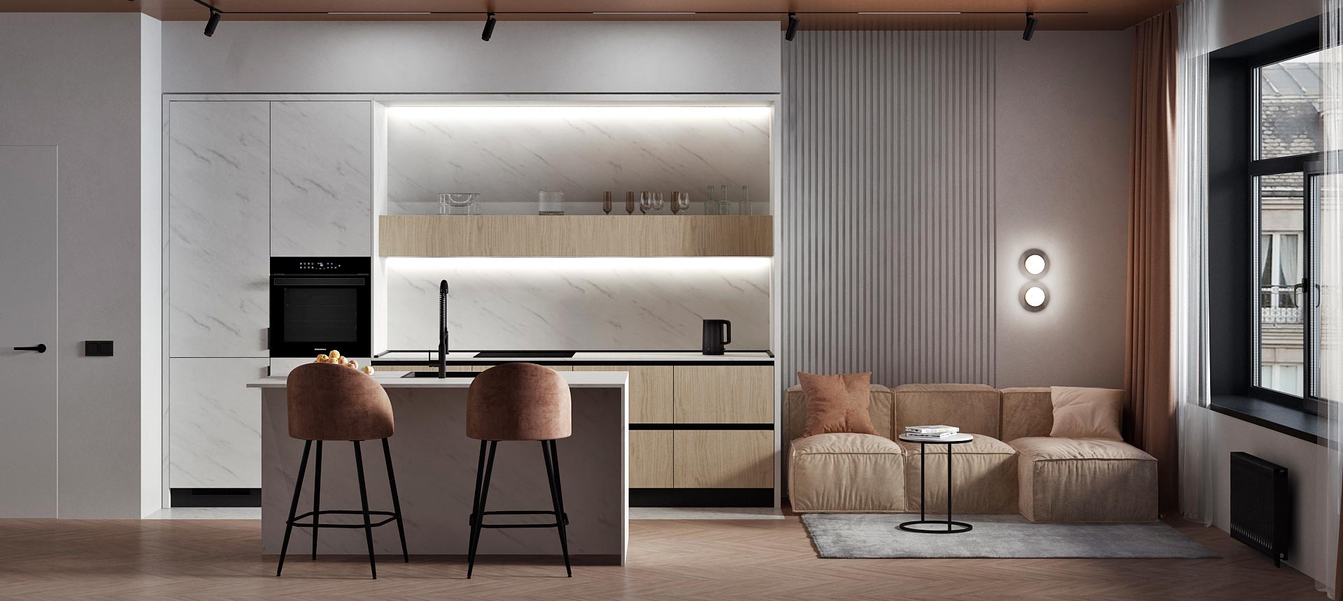 Дуб Винченца / Мрамор Леванто белый 