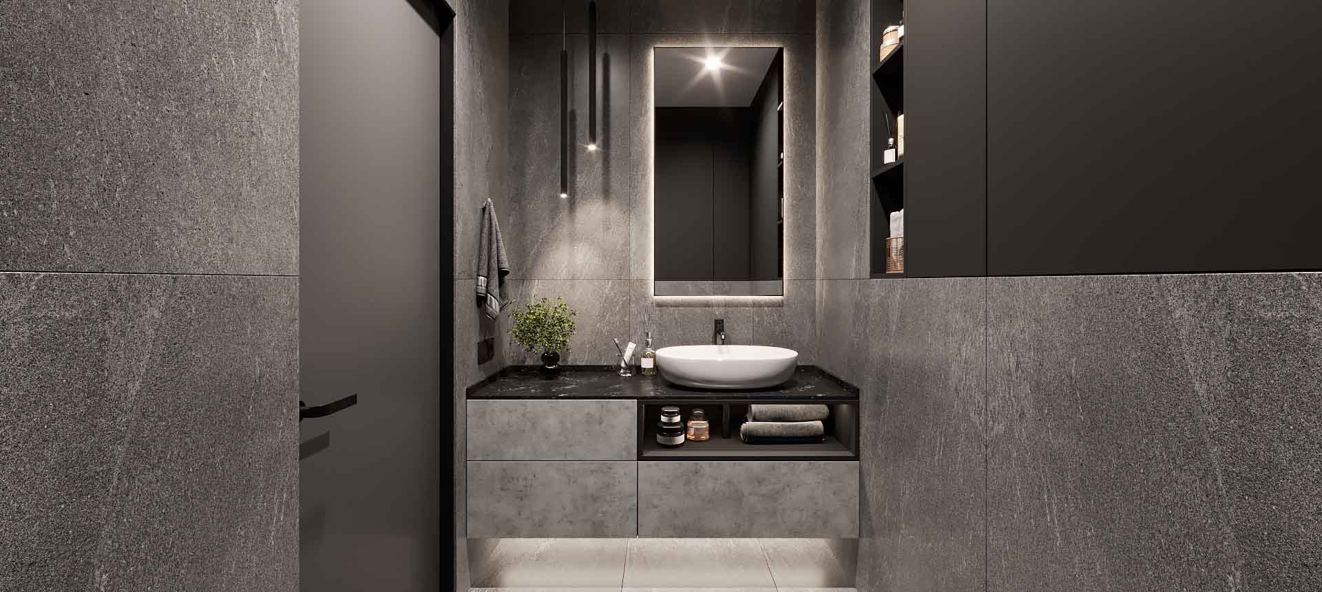 Бетон Чикаго светло-серый / Черная Яшма 