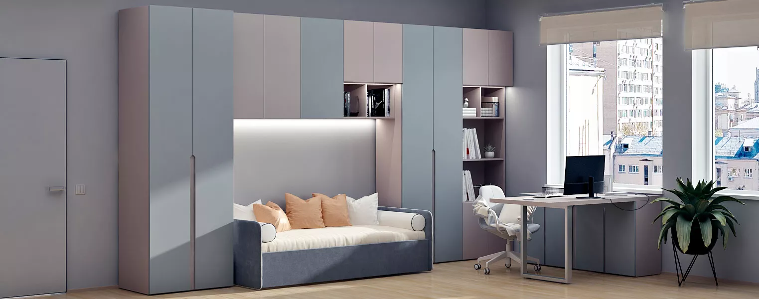 Современный шкаф с полками в детскую - фото No 1