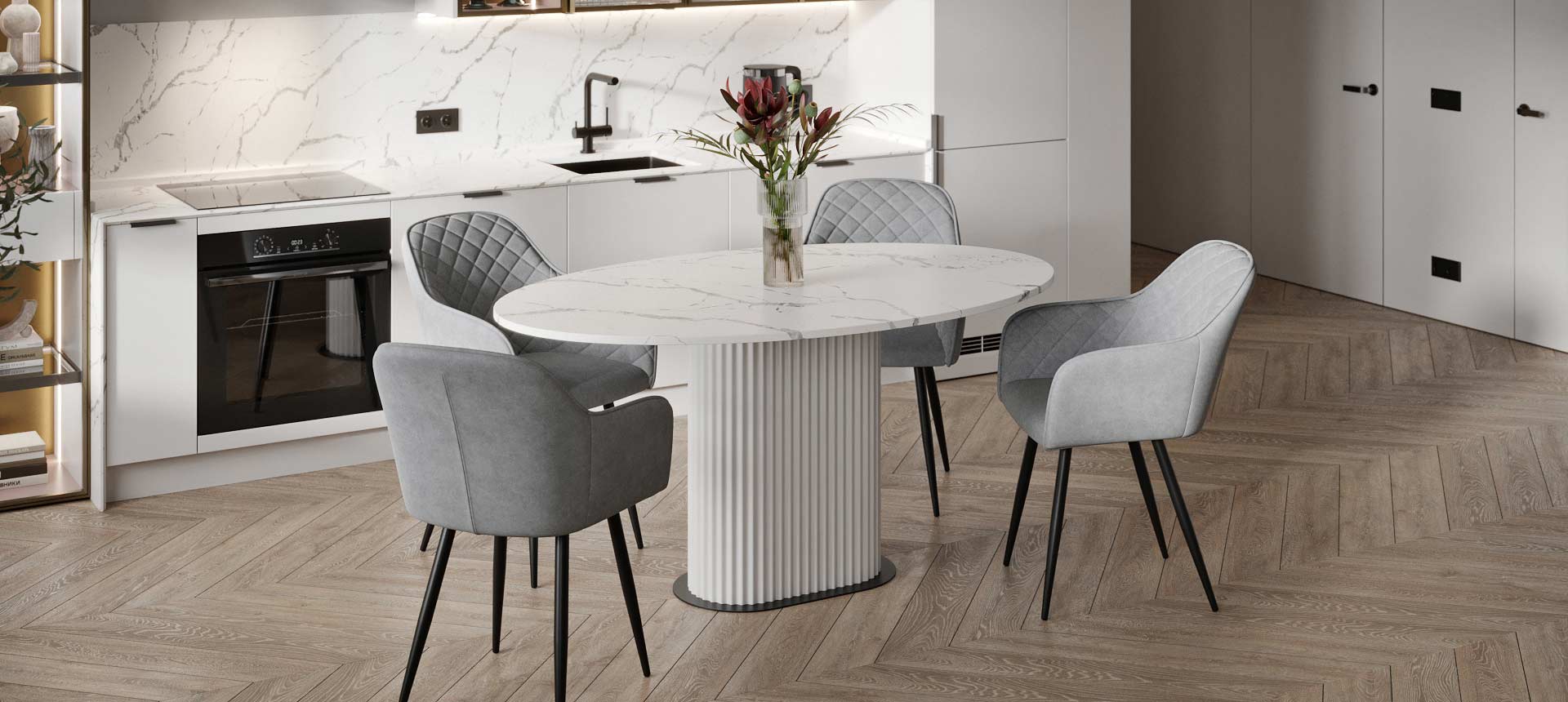 кварцевый агломерат цвет Калаката Сильва / эмаль цвет Белый 