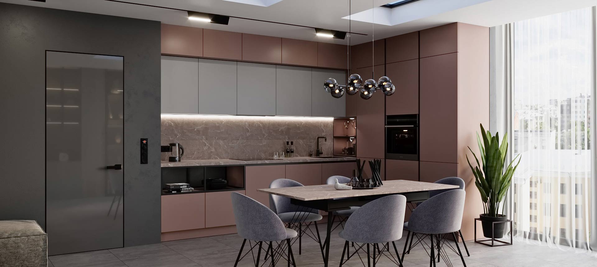 Розовый кварц матовый / Горный хрусталь матовый 