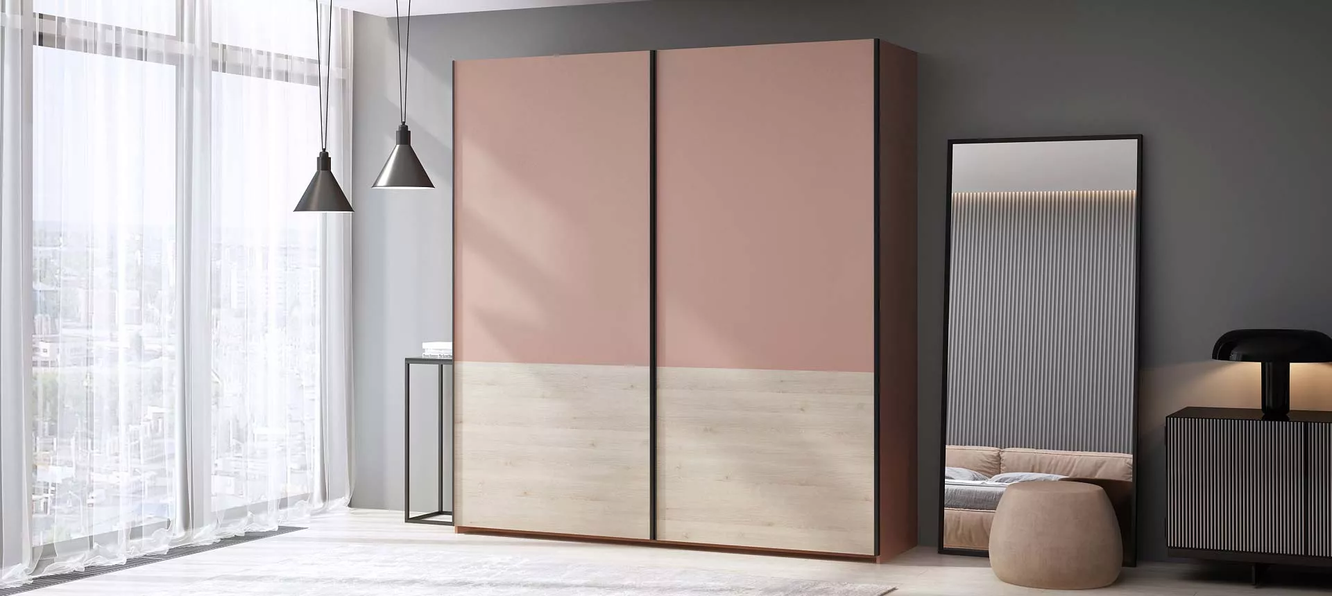 Розовый кварц матовый / Сосна Аланд 