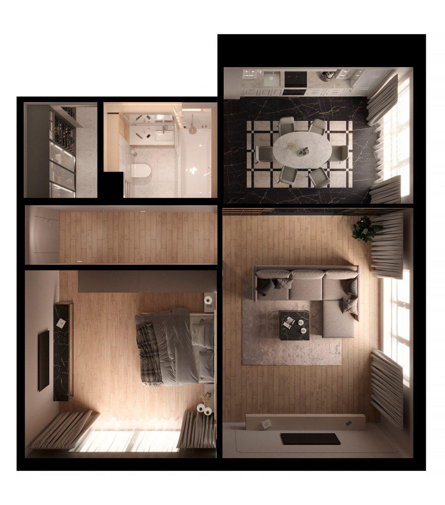 Варианты зонирования квартир свободной планировки - фото №32