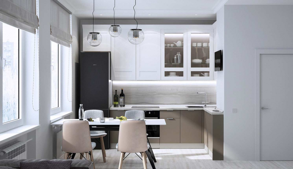 Кухня с безопасной дистанцией между плитой и мойкой.