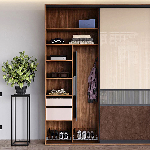 Шкаф-купе в гостиную с полками и столом - детальное фото № 3